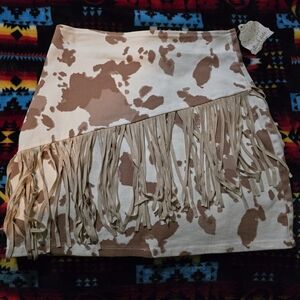 Altar'd State Tan and Cream Fringe Mini Skirt